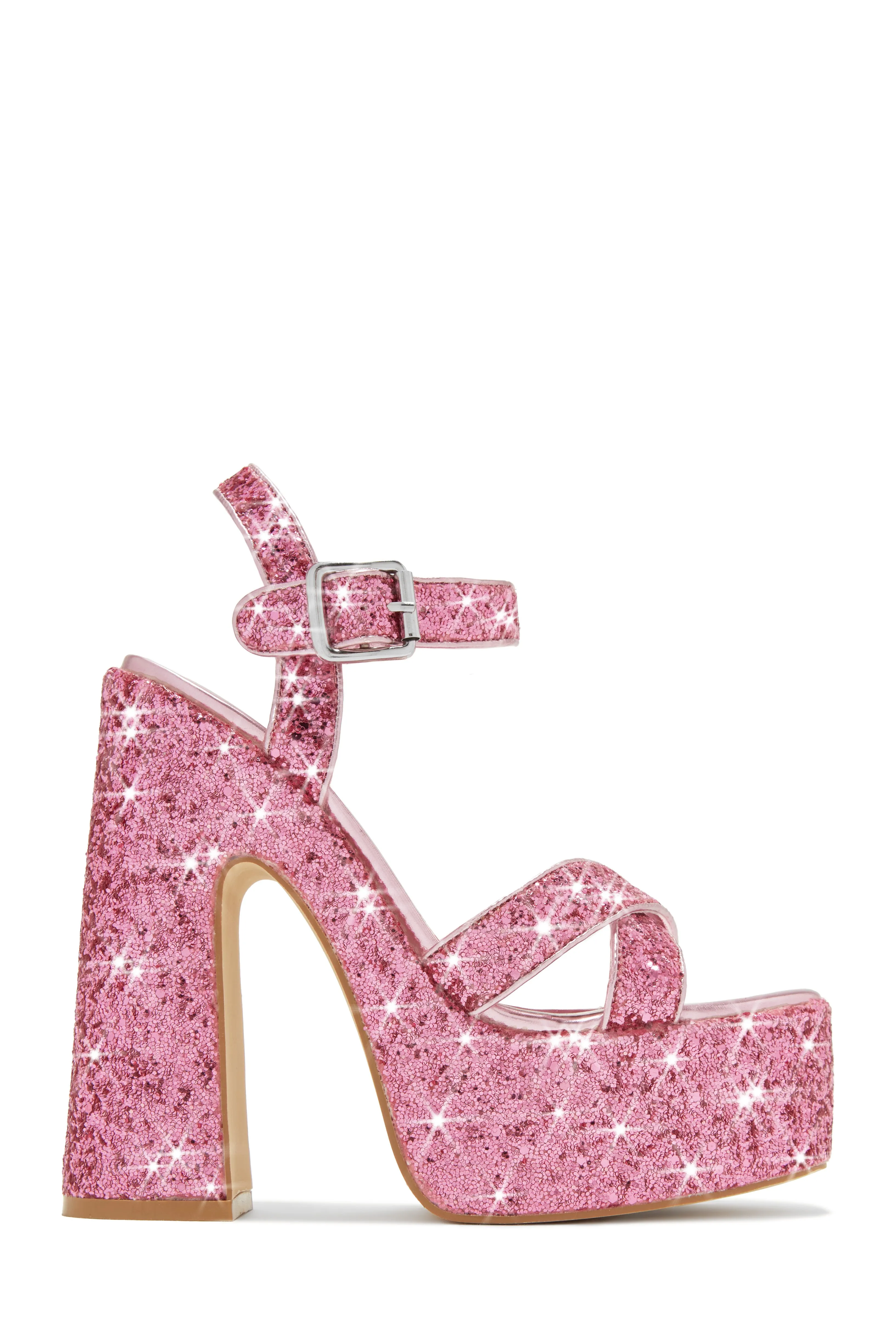 Karelle Glitter Platform Block Heels - Pink