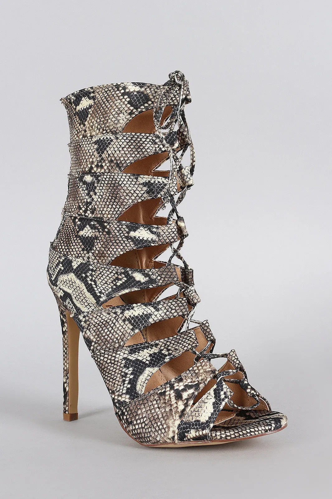 Liliana Python Caged Lace Up Heel