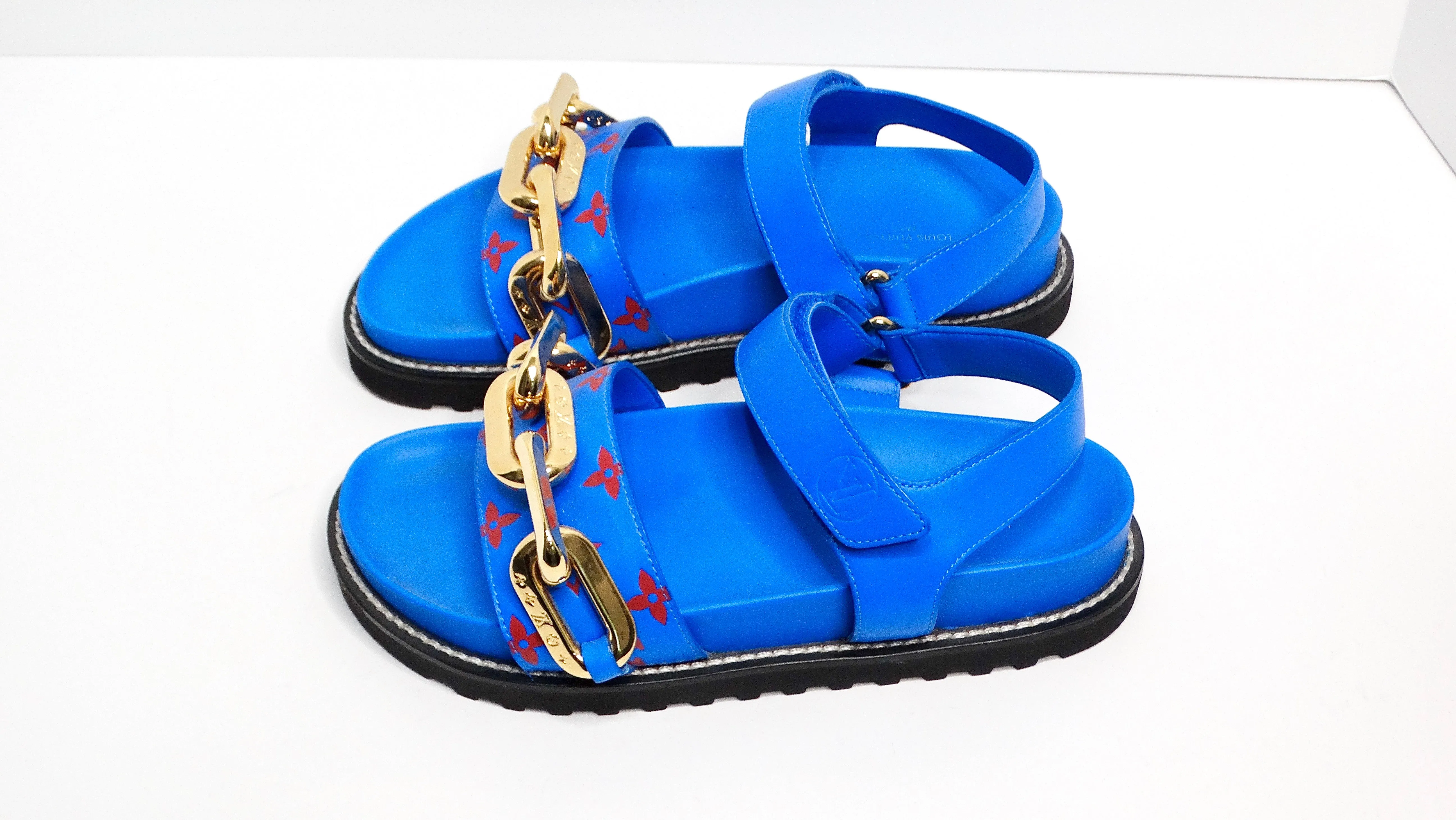 Louis Vuitton Monogram Chain Strap Blue & Red Leather Sandals