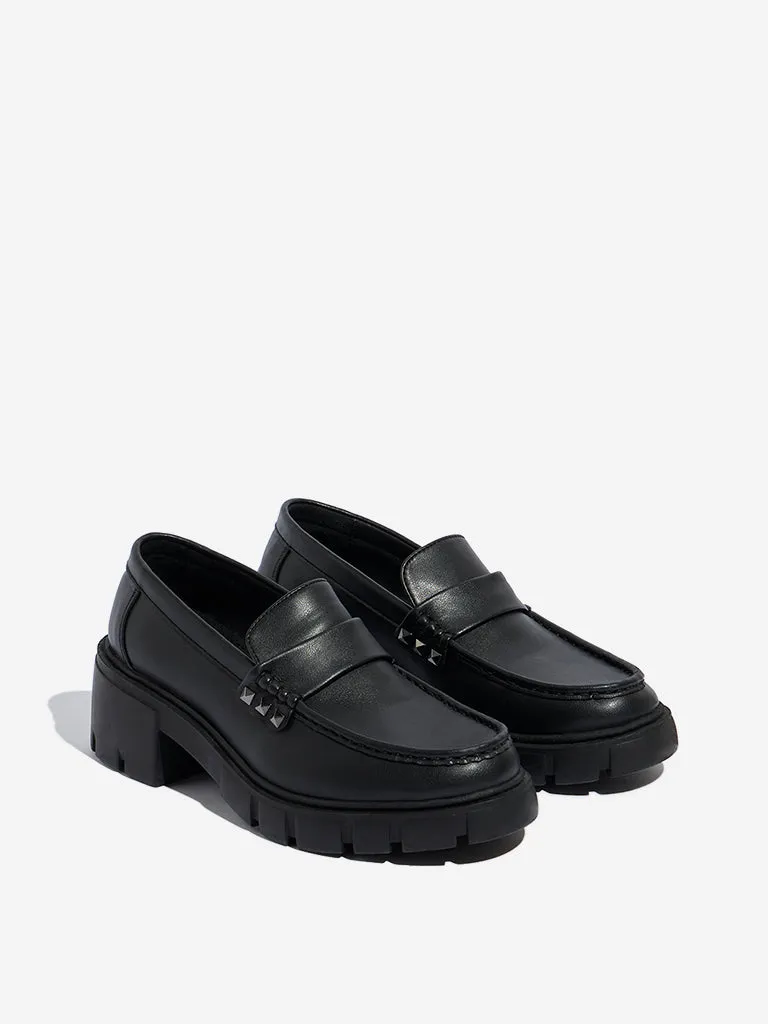 LUNA BLU Black Stud Detailed Penny Loafers