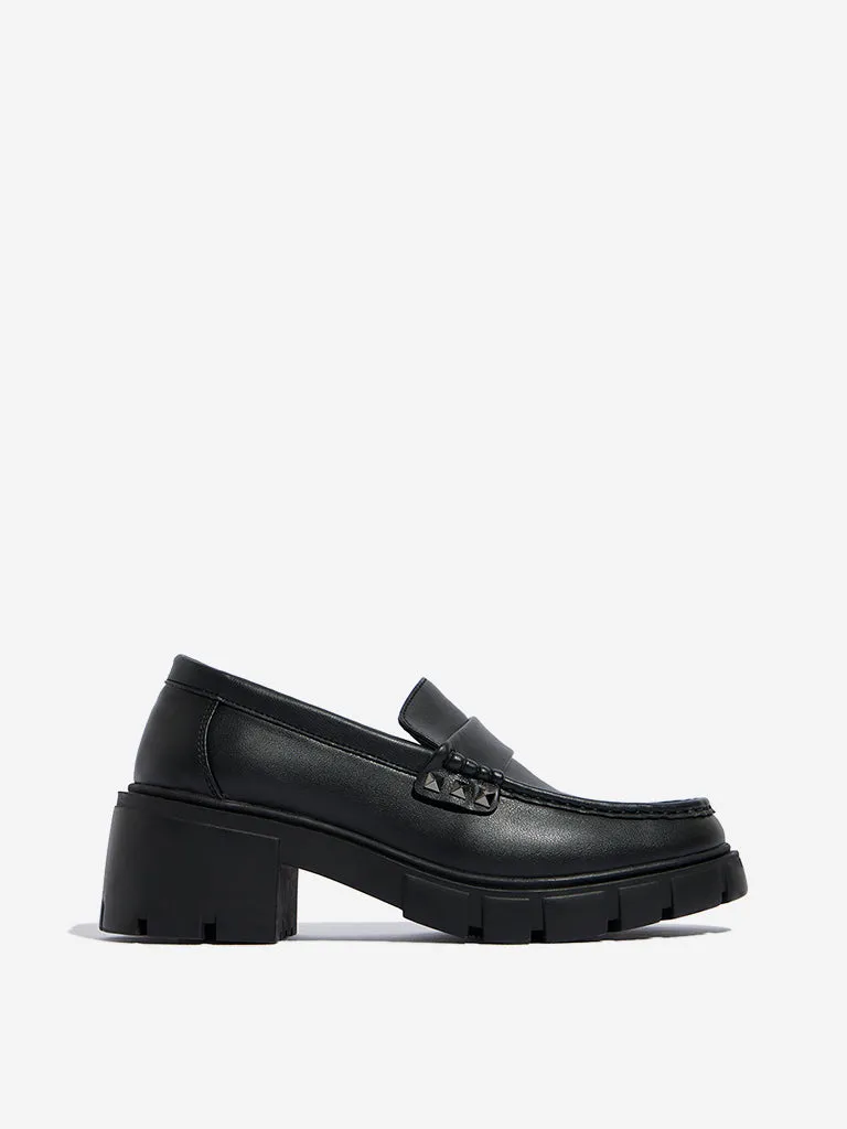 LUNA BLU Black Stud Detailed Penny Loafers