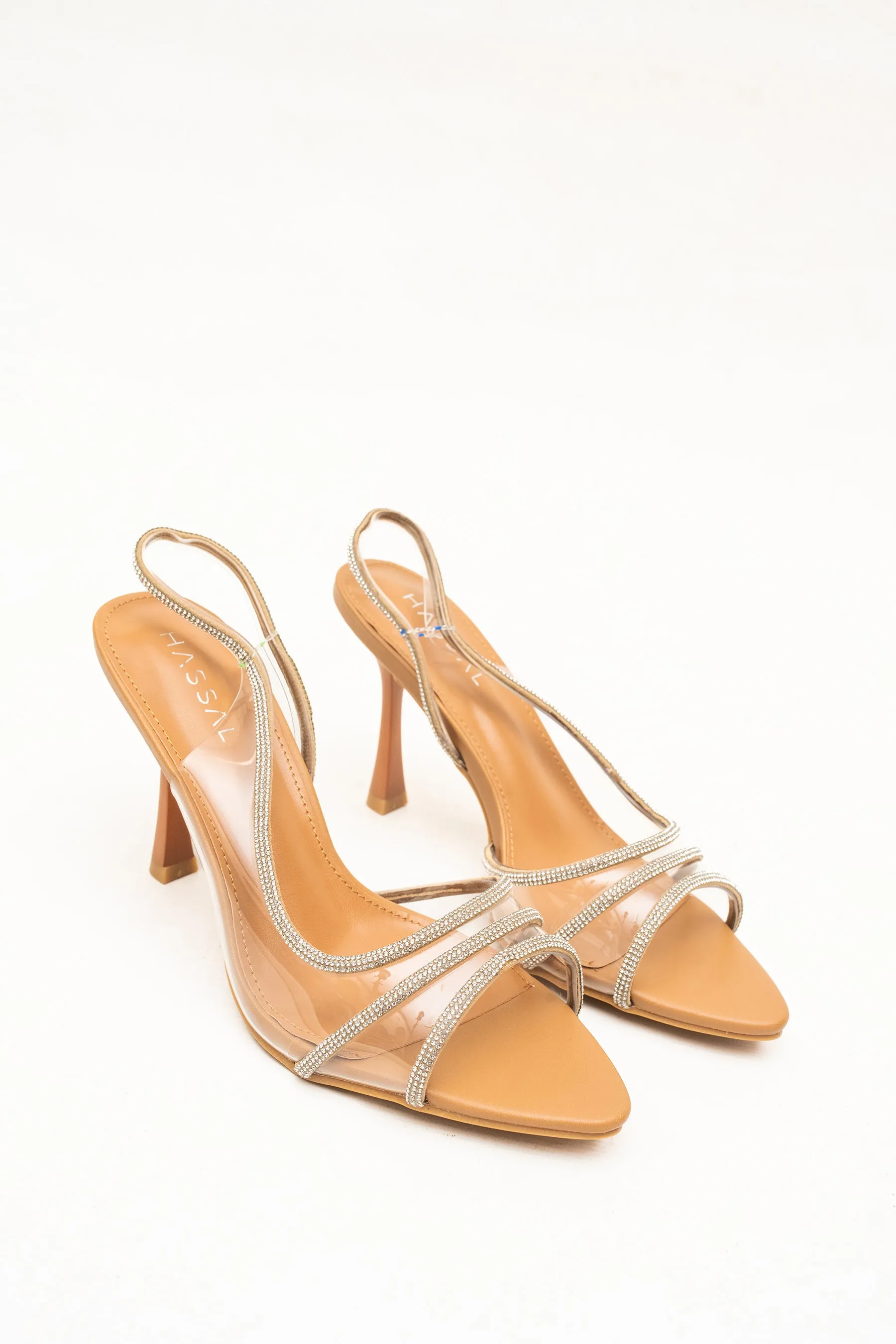 Nassia Transparent Golden Strap Heels