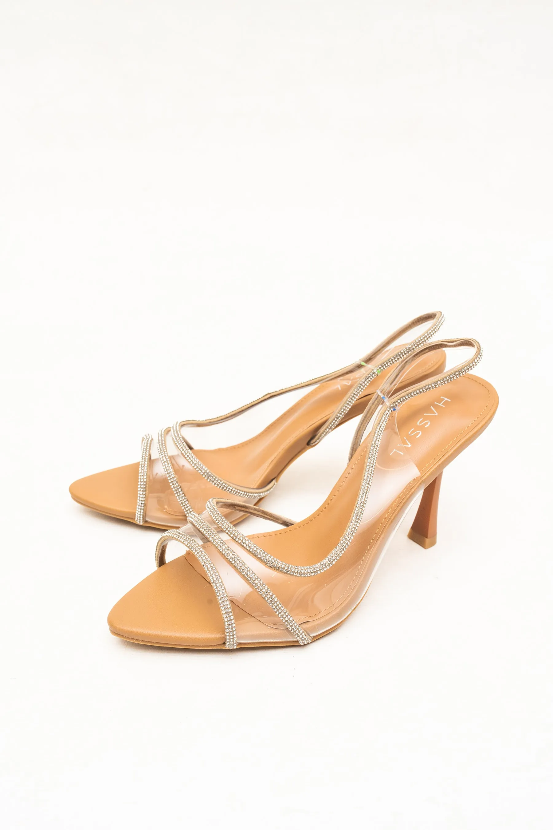 Nassia Transparent Golden Strap Heels