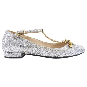 No. 21 Silver Glitter and Gold Chain T-Strap Mary Jane Flats - 39