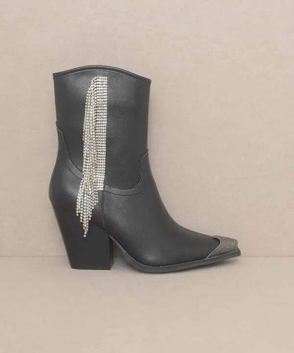 OASIS SOCIETY Kai - Rhinestone Fringe Western Ankle Boots