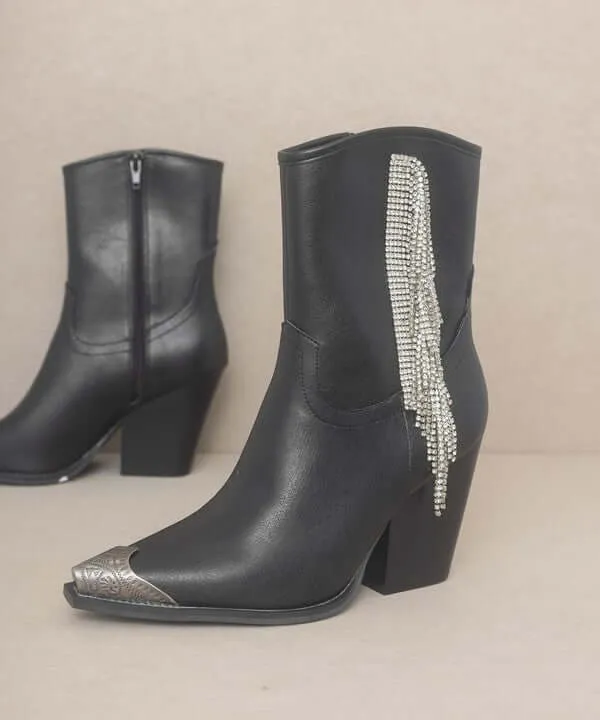 OASIS SOCIETY Kai - Rhinestone Fringe Western Ankle Boots