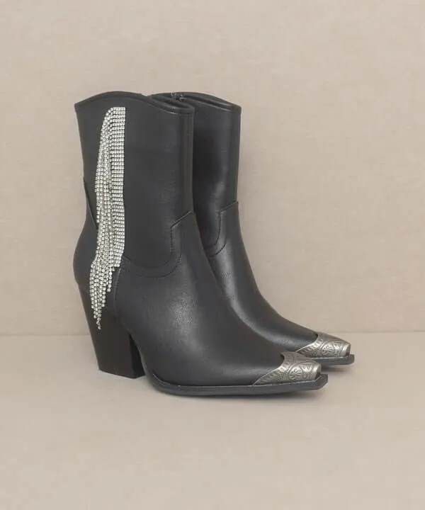 OASIS SOCIETY Kai - Rhinestone Fringe Western Ankle Boots