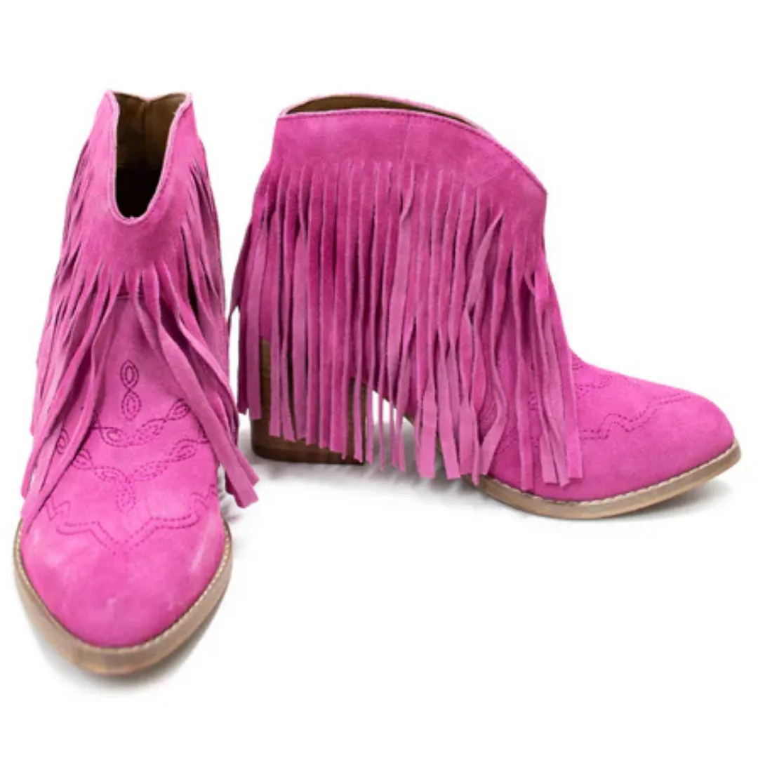 Online Exclusive | Amos Fringe Ankle Bootie in Magenta