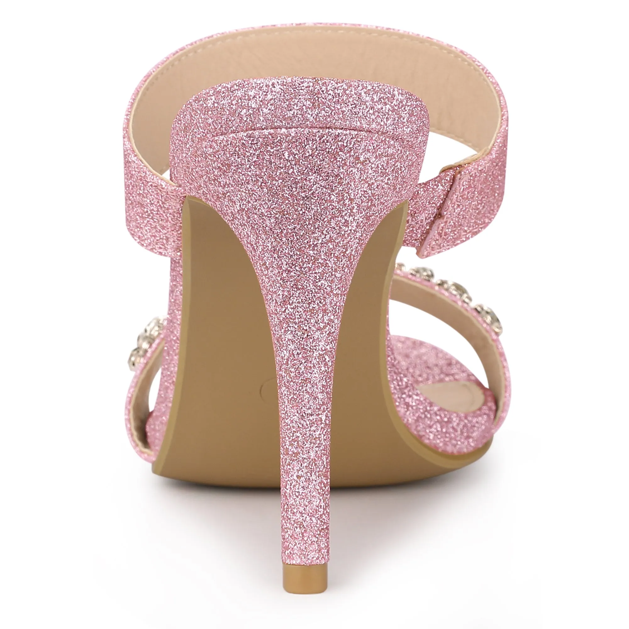 Open Toe Glitter Rhinestone Decor Stiletto Heel Sandals