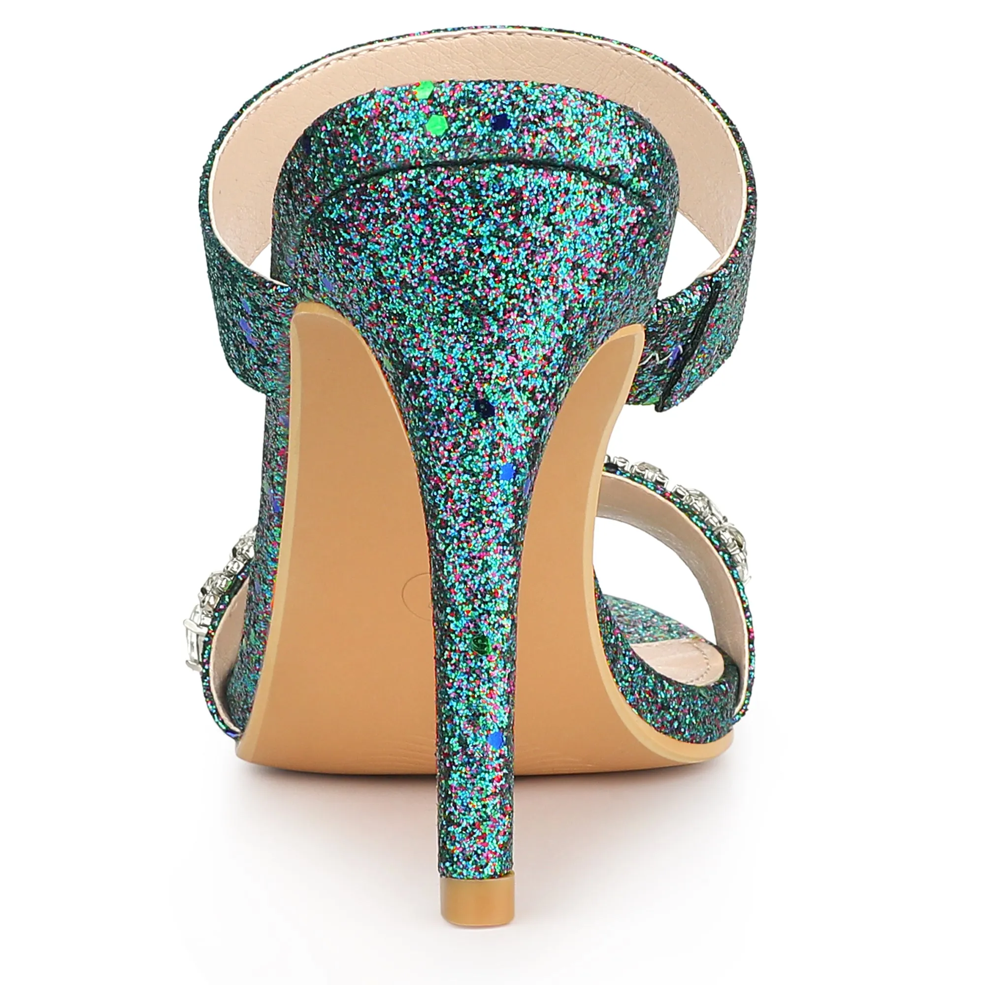 Open Toe Glitter Rhinestone Decor Stiletto Heel Sandals