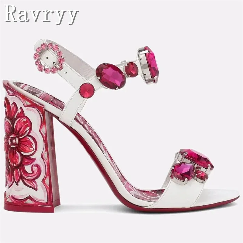 Painted Heel Rhinestone Sandals