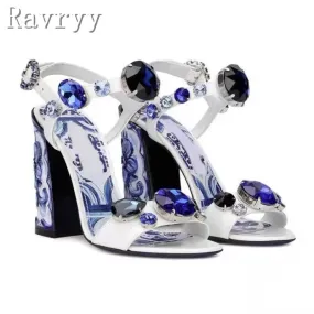 Painted Heel Rhinestone Sandals