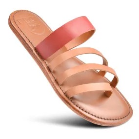 PIORRI by Aerothotic - Demet Women’s Strappy Natural Leather Slides Sandals - LK2106