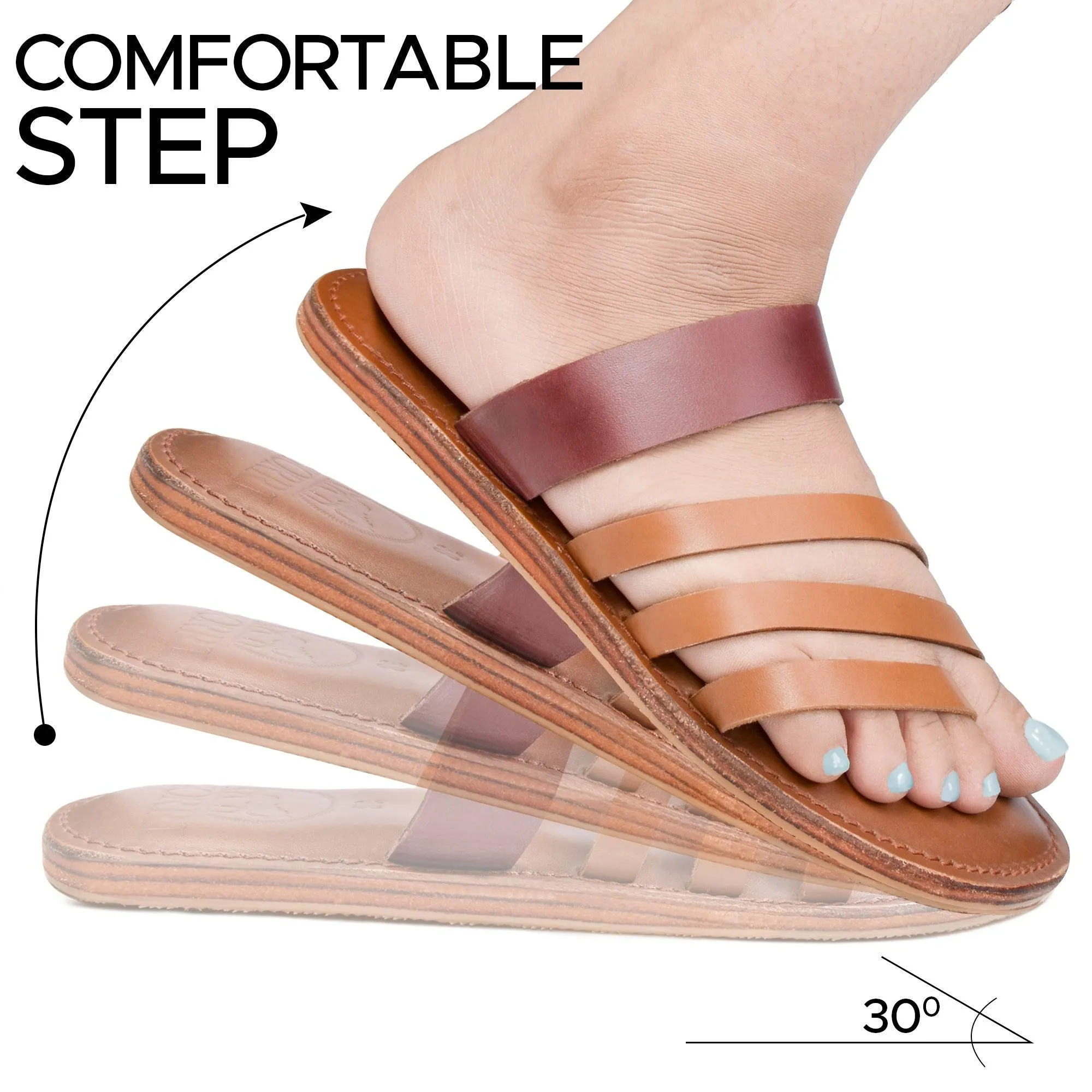 PIORRI by Aerothotic - Demet Women’s Strappy Natural Leather Slides Sandals - LK2106