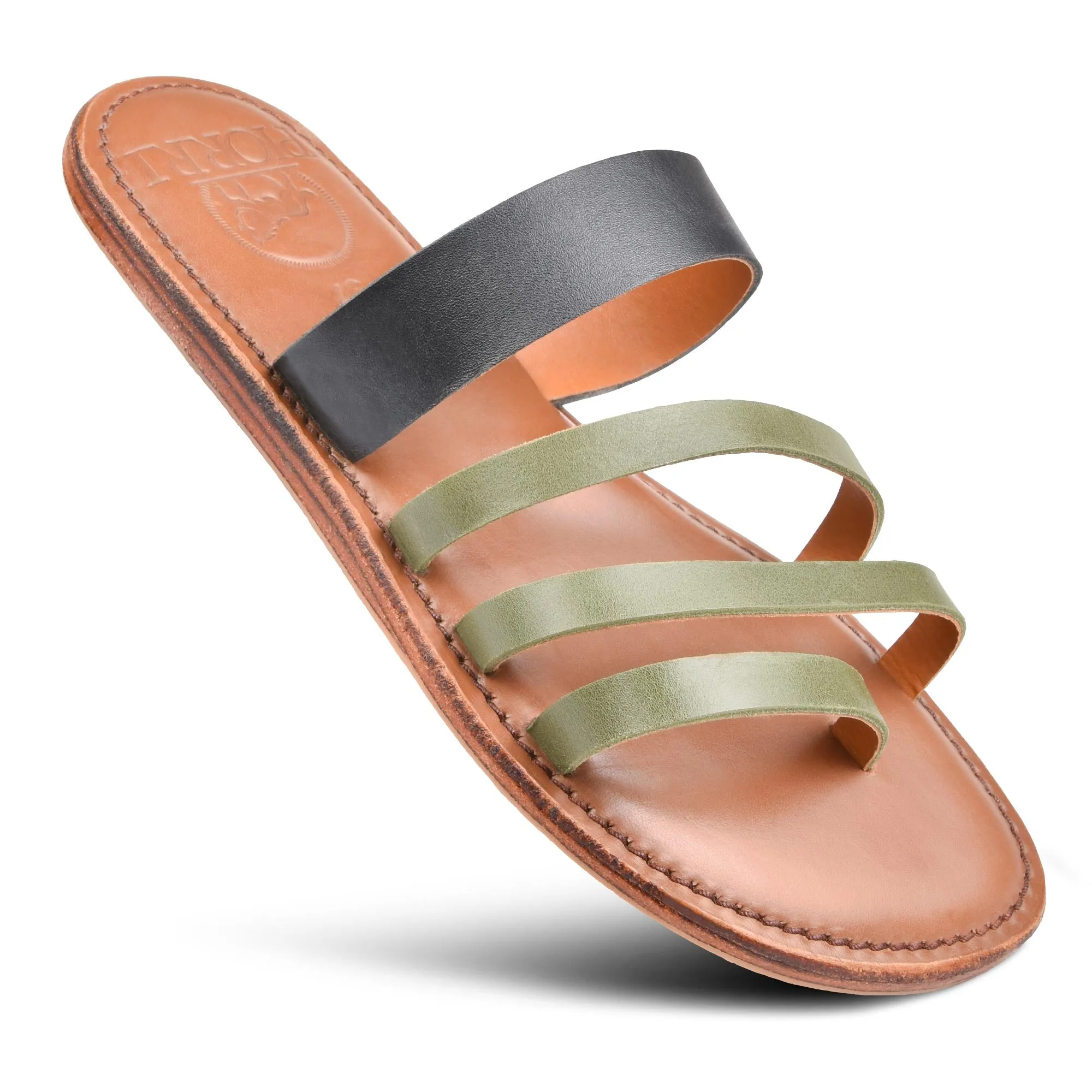 PIORRI by Aerothotic - Demet Women’s Strappy Natural Leather Slides Sandals - LK2106