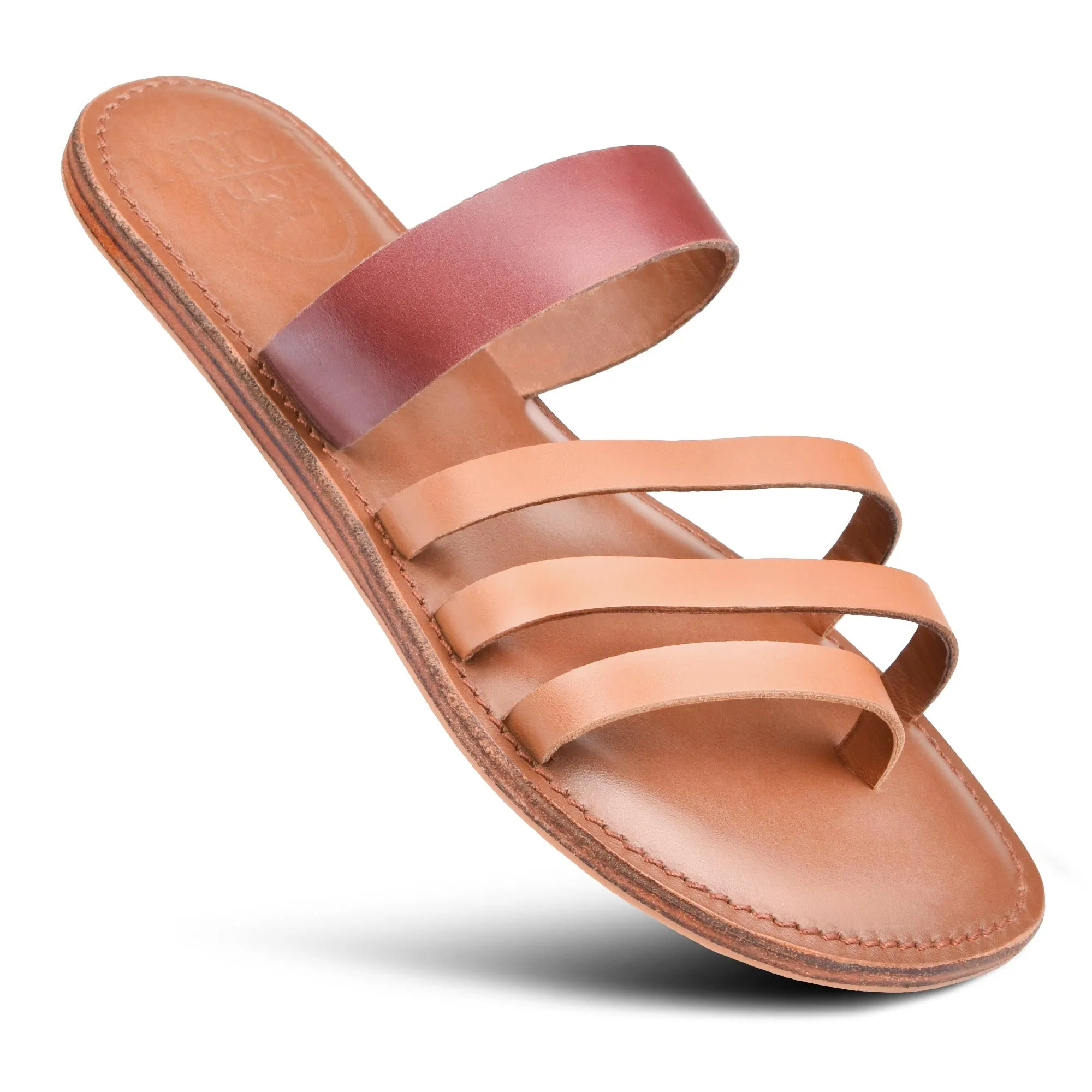 PIORRI by Aerothotic - Demet Women’s Strappy Natural Leather Slides Sandals - LK2106