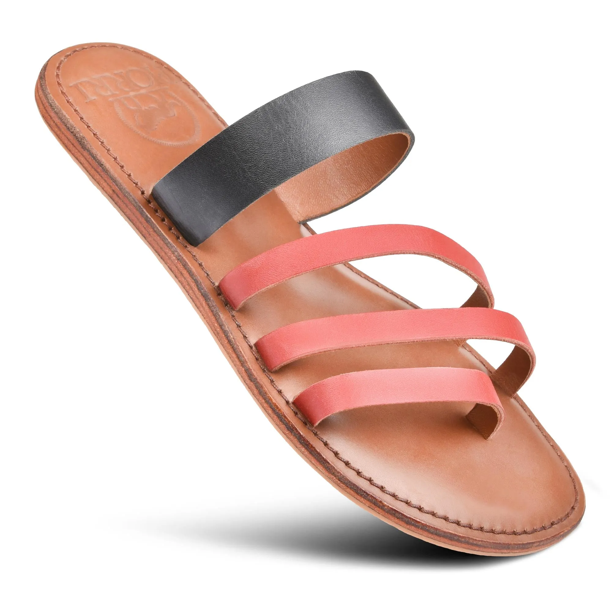 PIORRI by Aerothotic - Demet Women’s Strappy Natural Leather Slides Sandals - LK2106