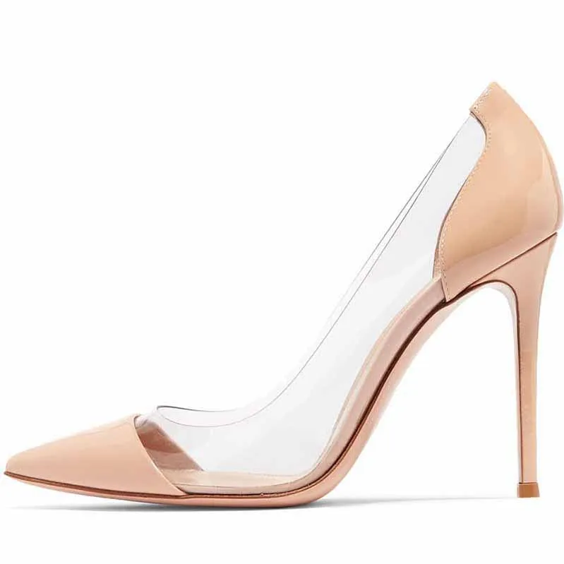 Pointed Toe Transparent Leather High Heel Party Pumps