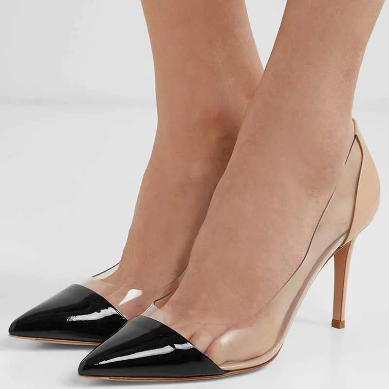 Pointed Toe Transparent Leather High Heel Party Pumps