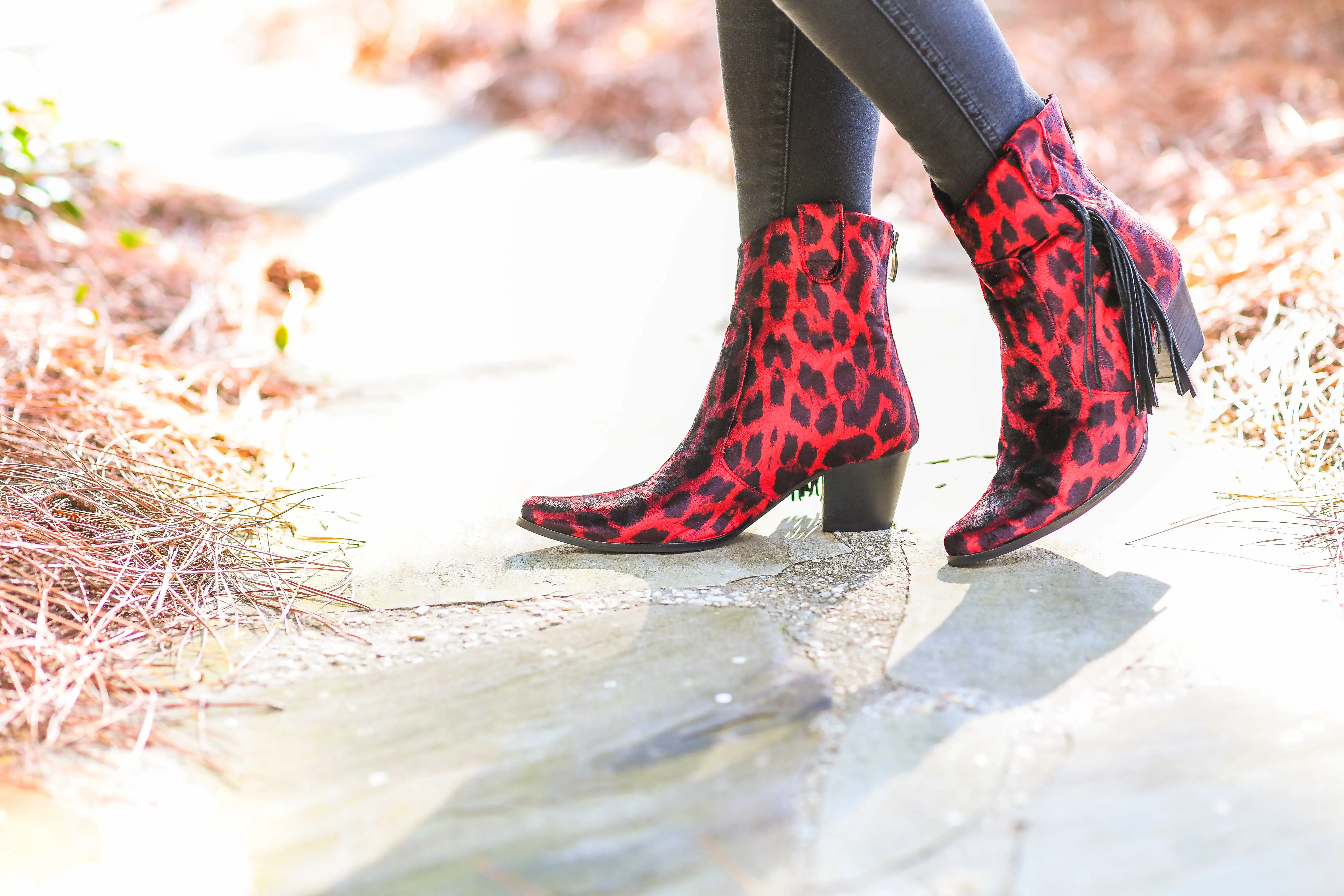 Red Jaguar Fringe Bootie