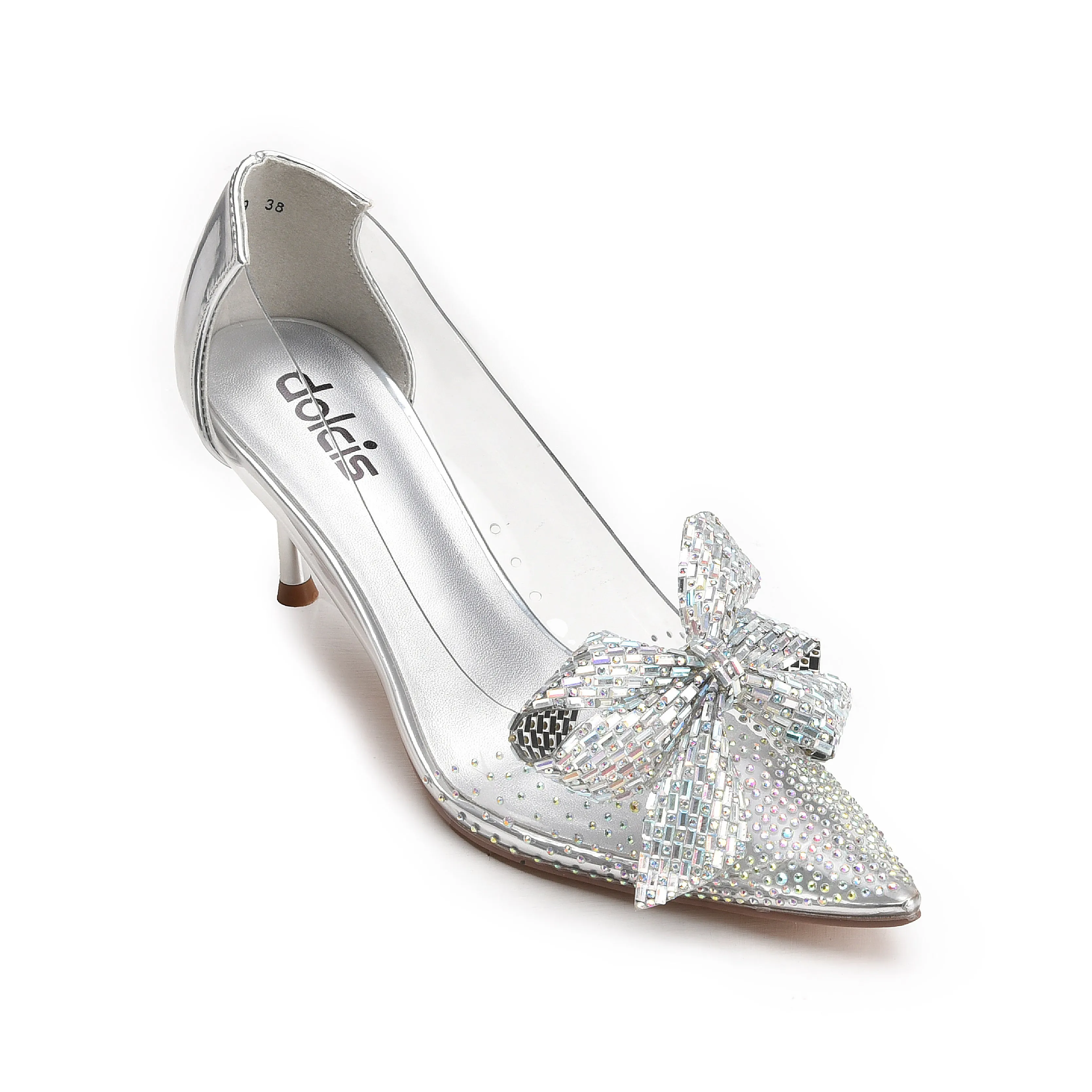 Sparkling Silver Transparent Kitten Heel Pumps | 428N-S