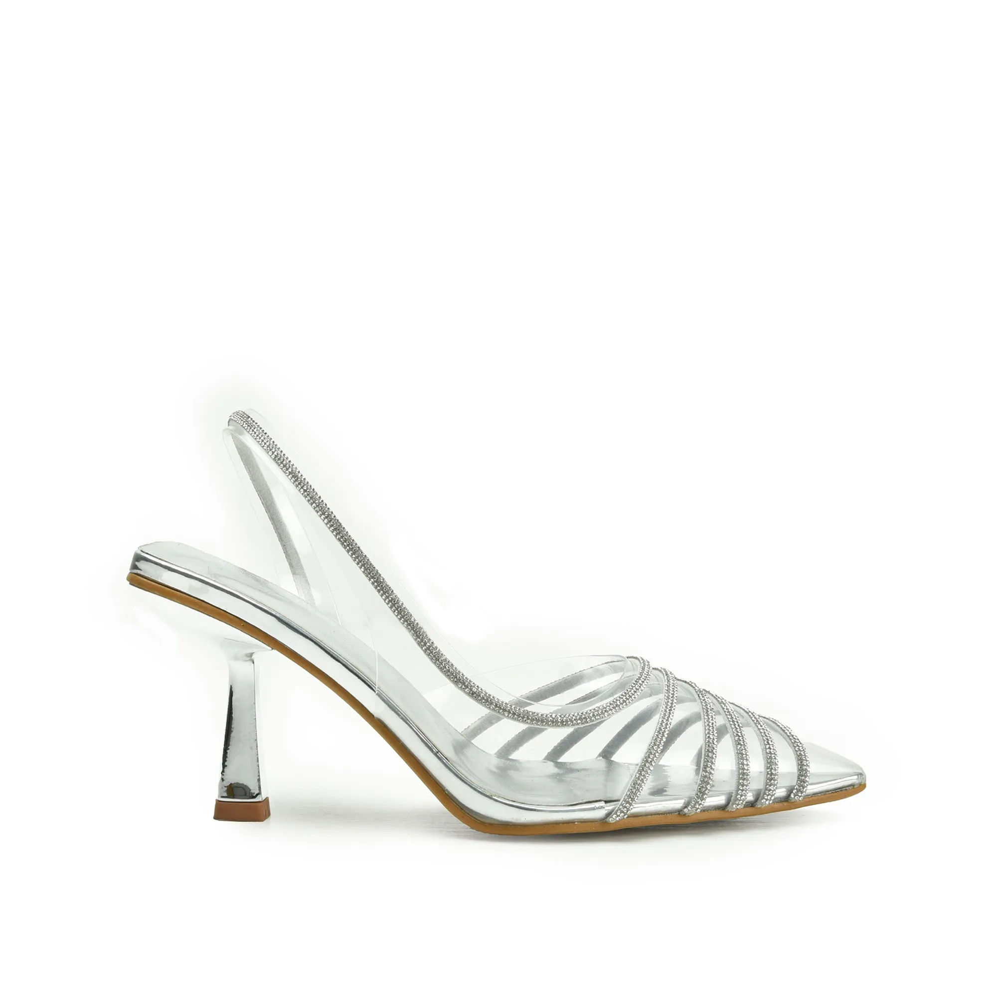 Stunning Silver Transparent Slingback Heels | 433N-S