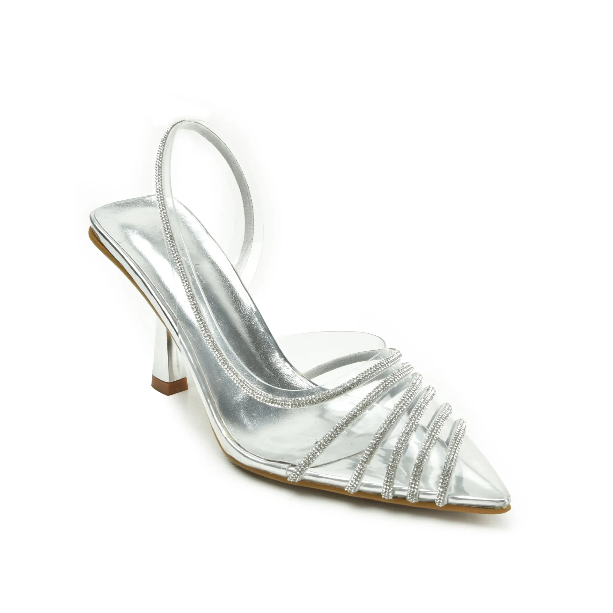 Stunning Silver Transparent Slingback Heels | 433N-S