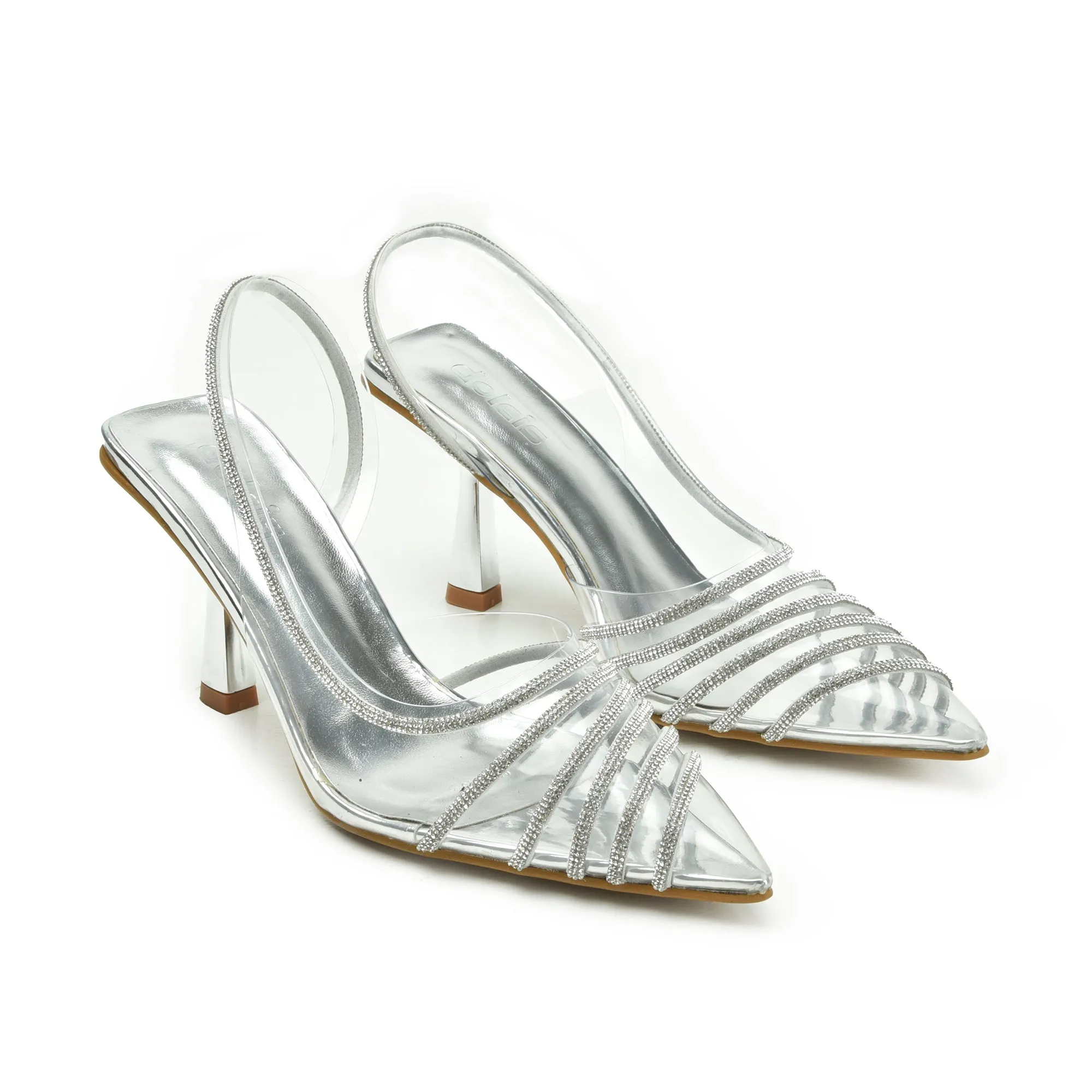 Stunning Silver Transparent Slingback Heels | 433N-S