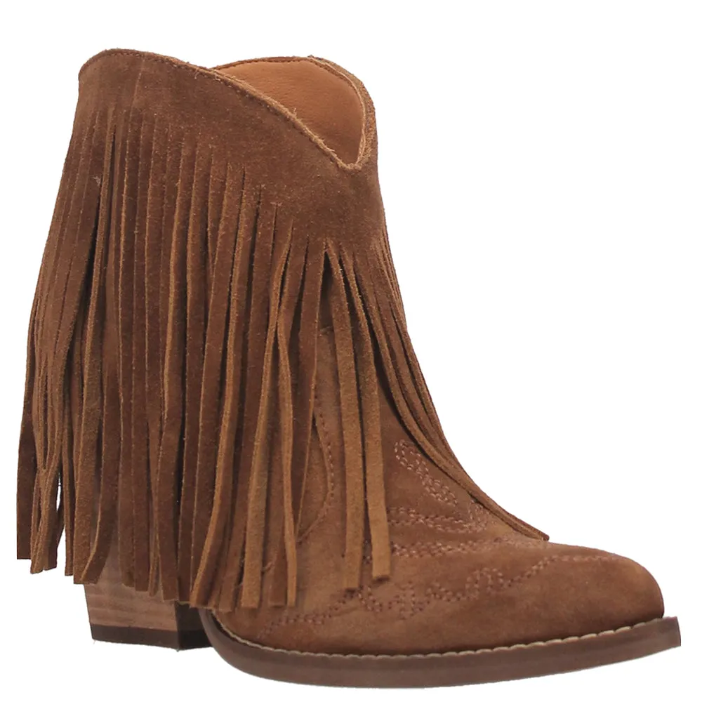 Tangles Fringe Embroidered Pointed Toe Pull On Booties