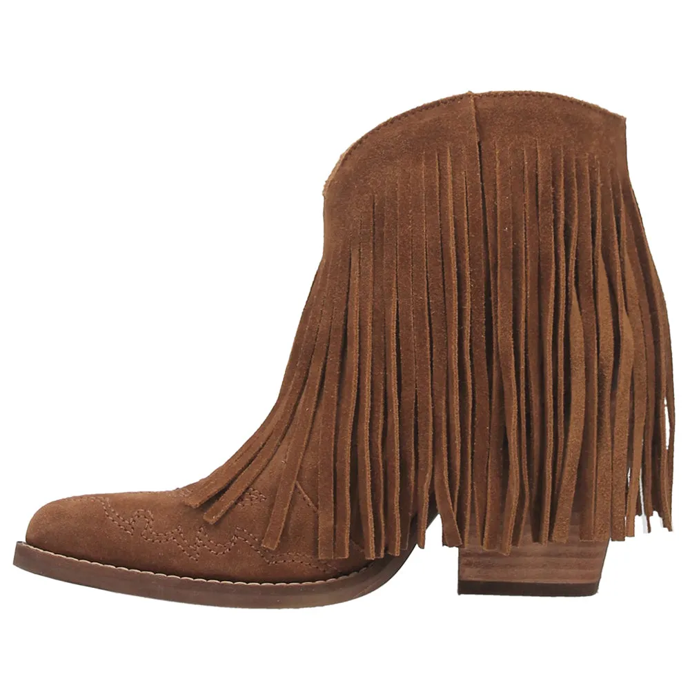 Tangles Fringe Embroidered Pointed Toe Pull On Booties