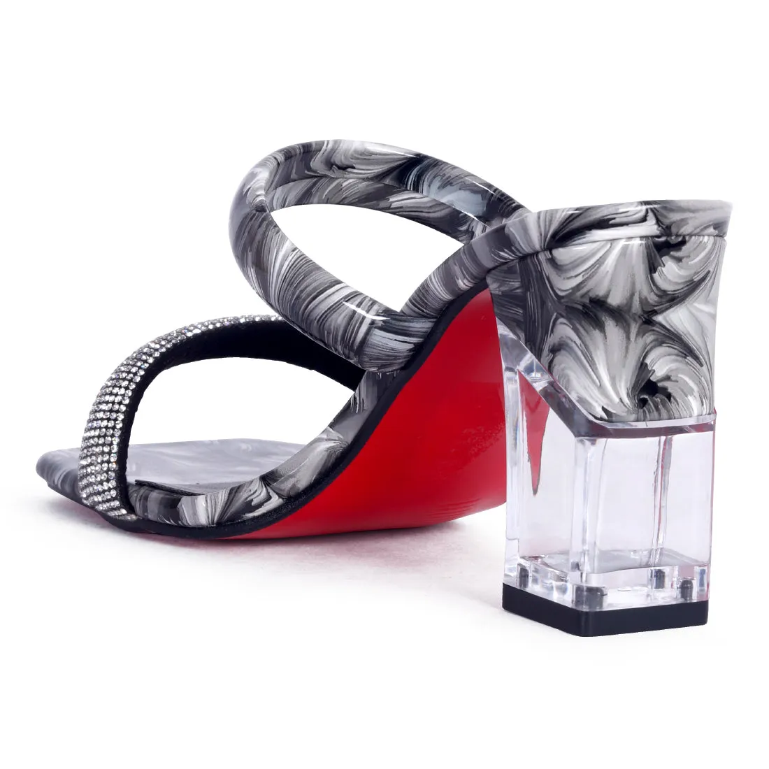 Transparent Block Heeled Sandal in Black