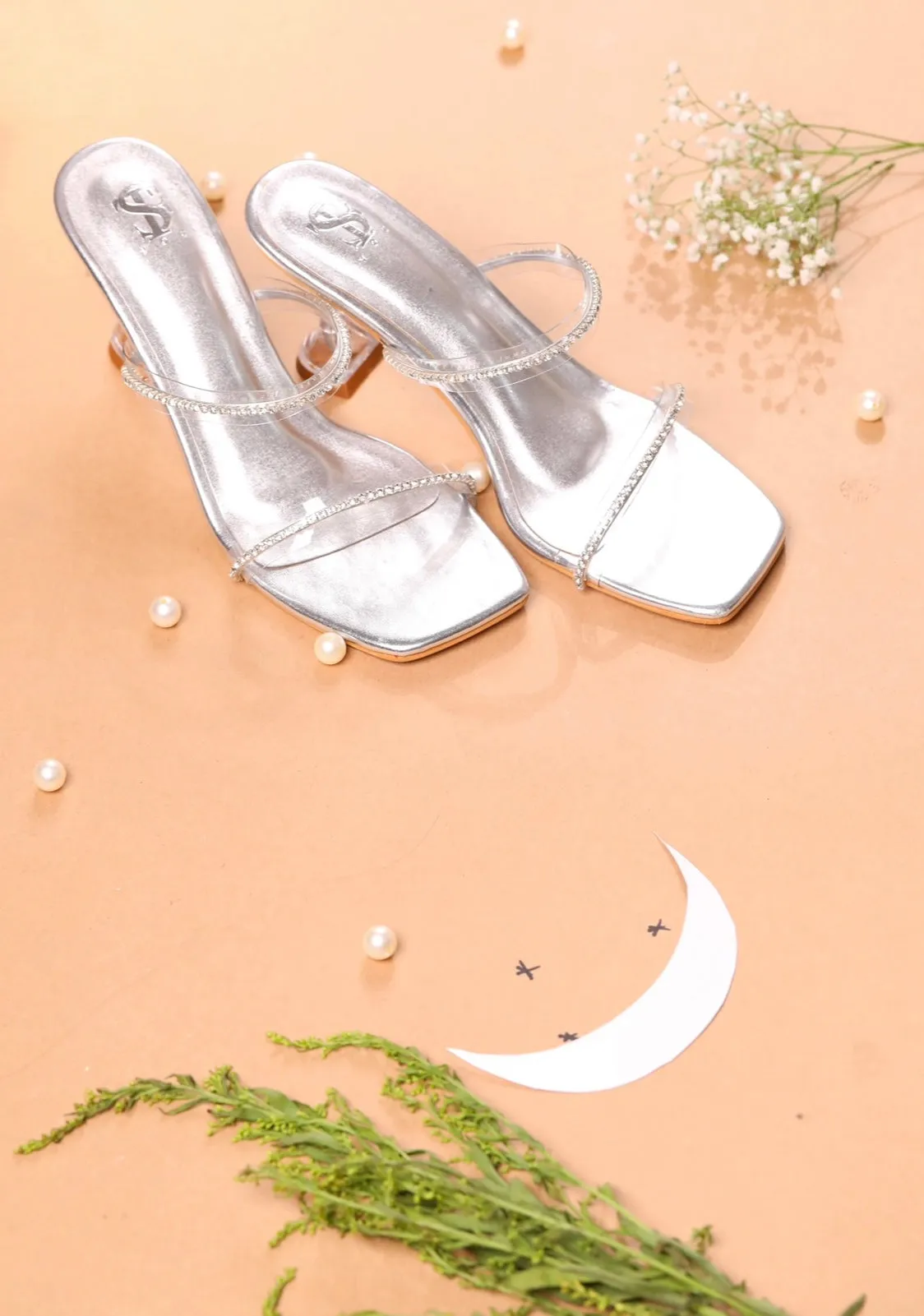 Transparent Silver Diamantine Heels