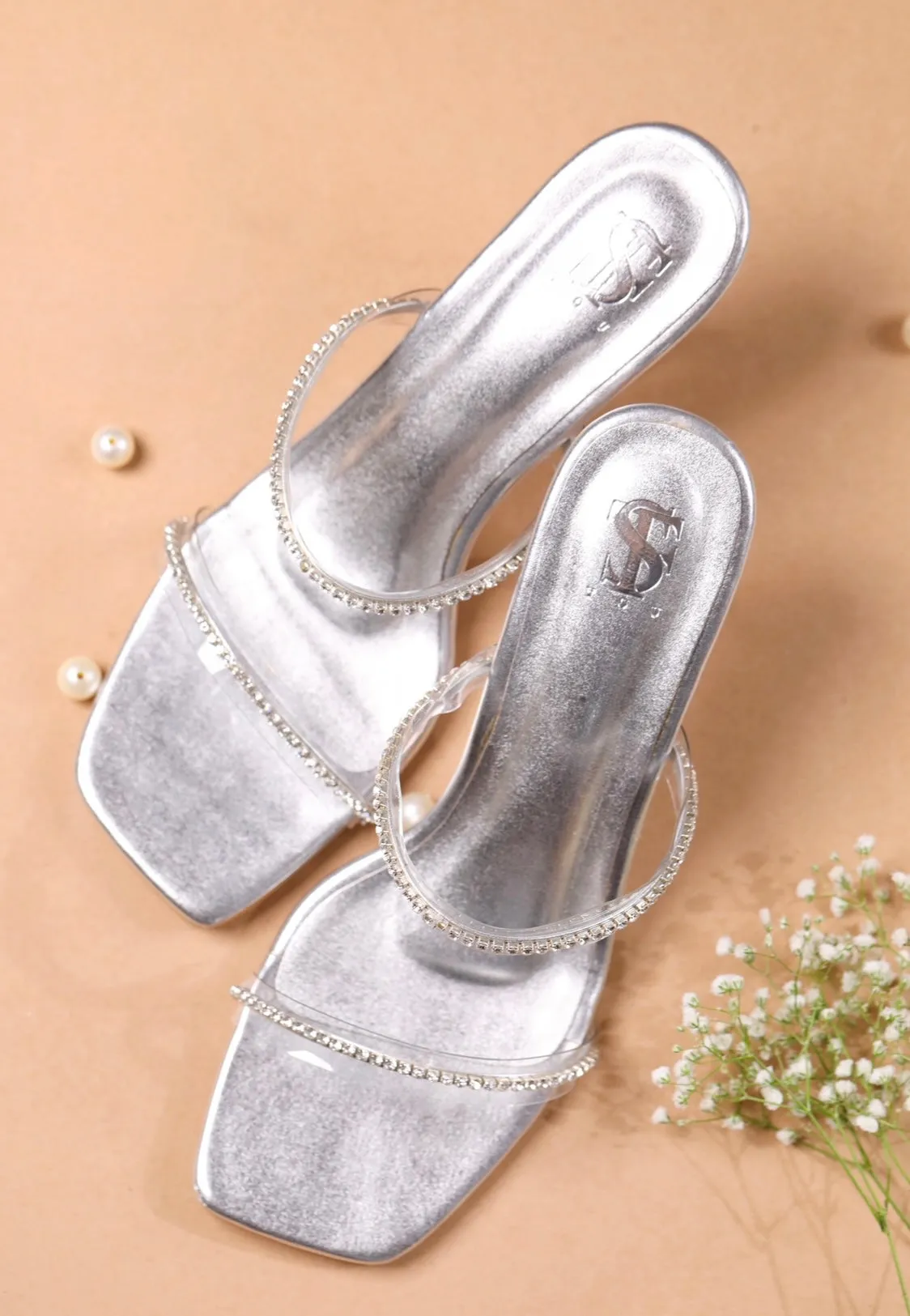 Transparent Silver Diamantine Heels