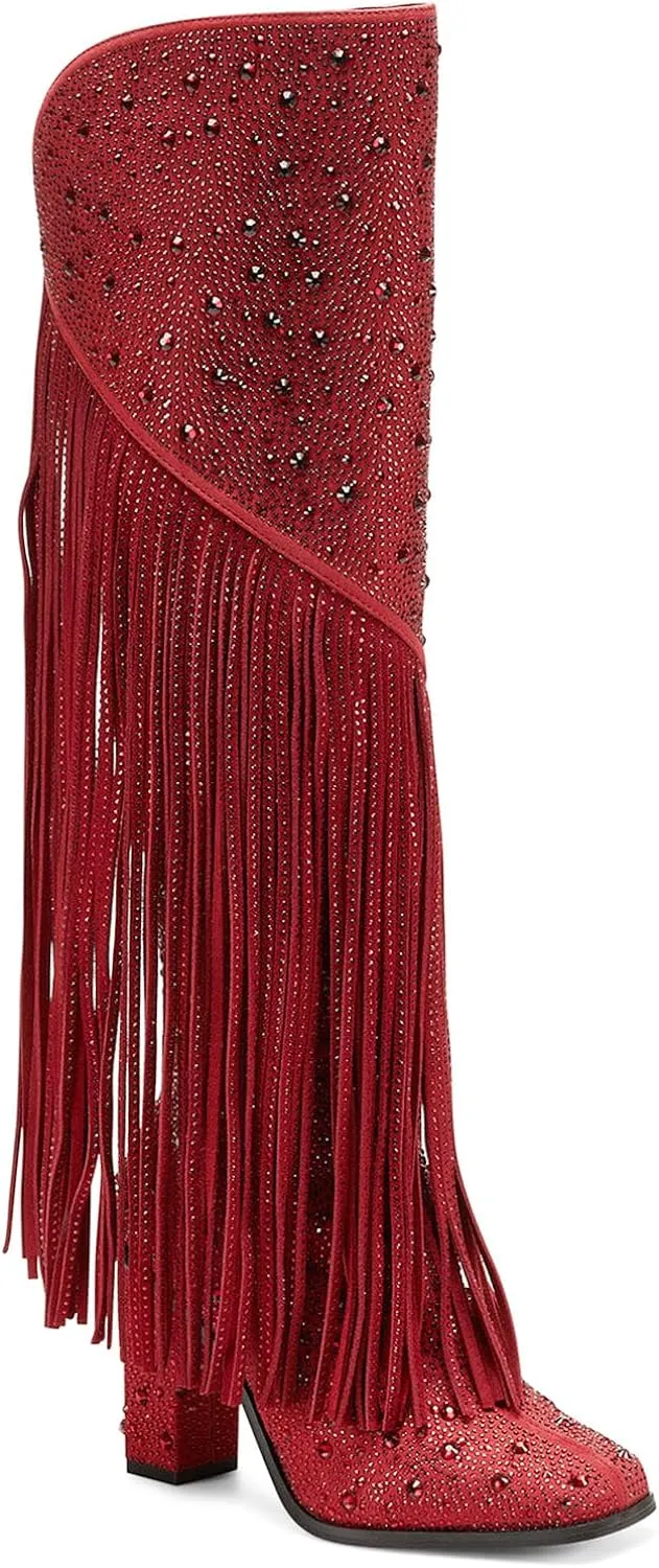 Western Fringe Rhinestone Sequin Red Sparkle Cowboy Boots