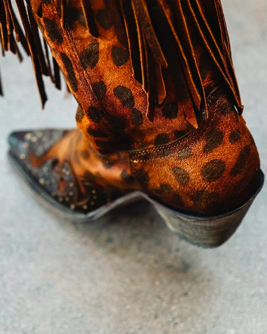 Women's Cheetah and Fringe Western Boots