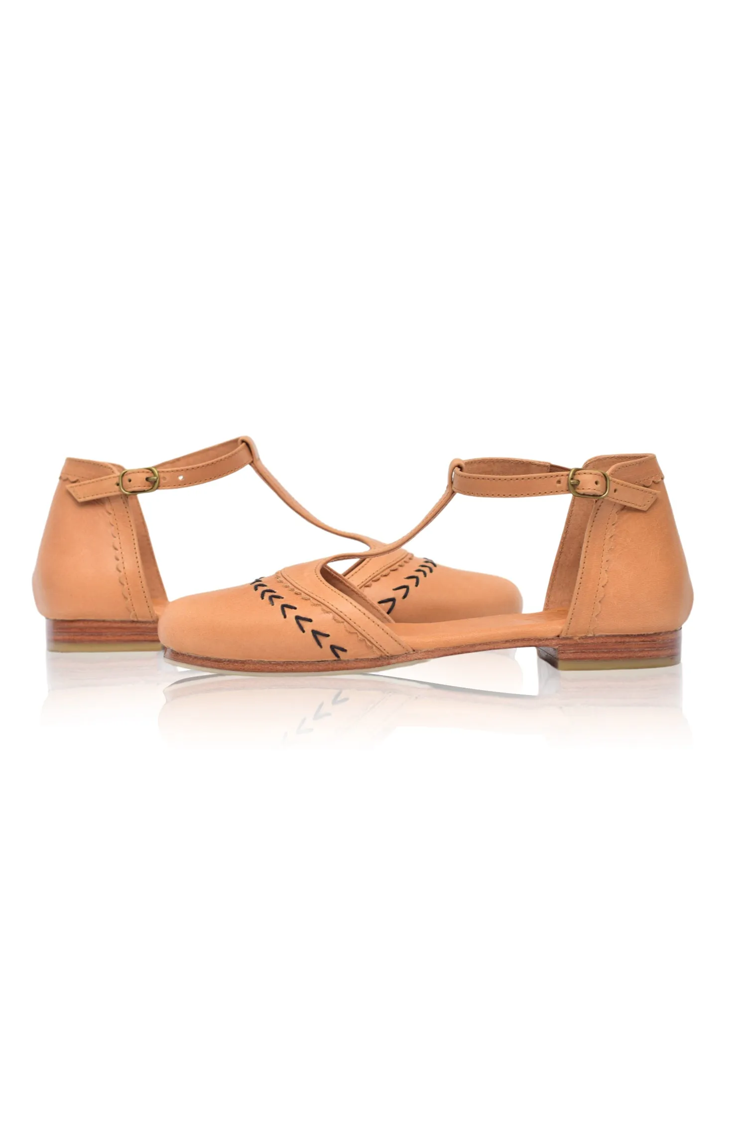 Wonderland T-strap Leather Flats